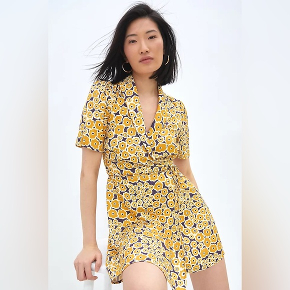 ANTHROPOLOGIE floral Wrap Dress in Yellow and Purple - Picture 1 of 5